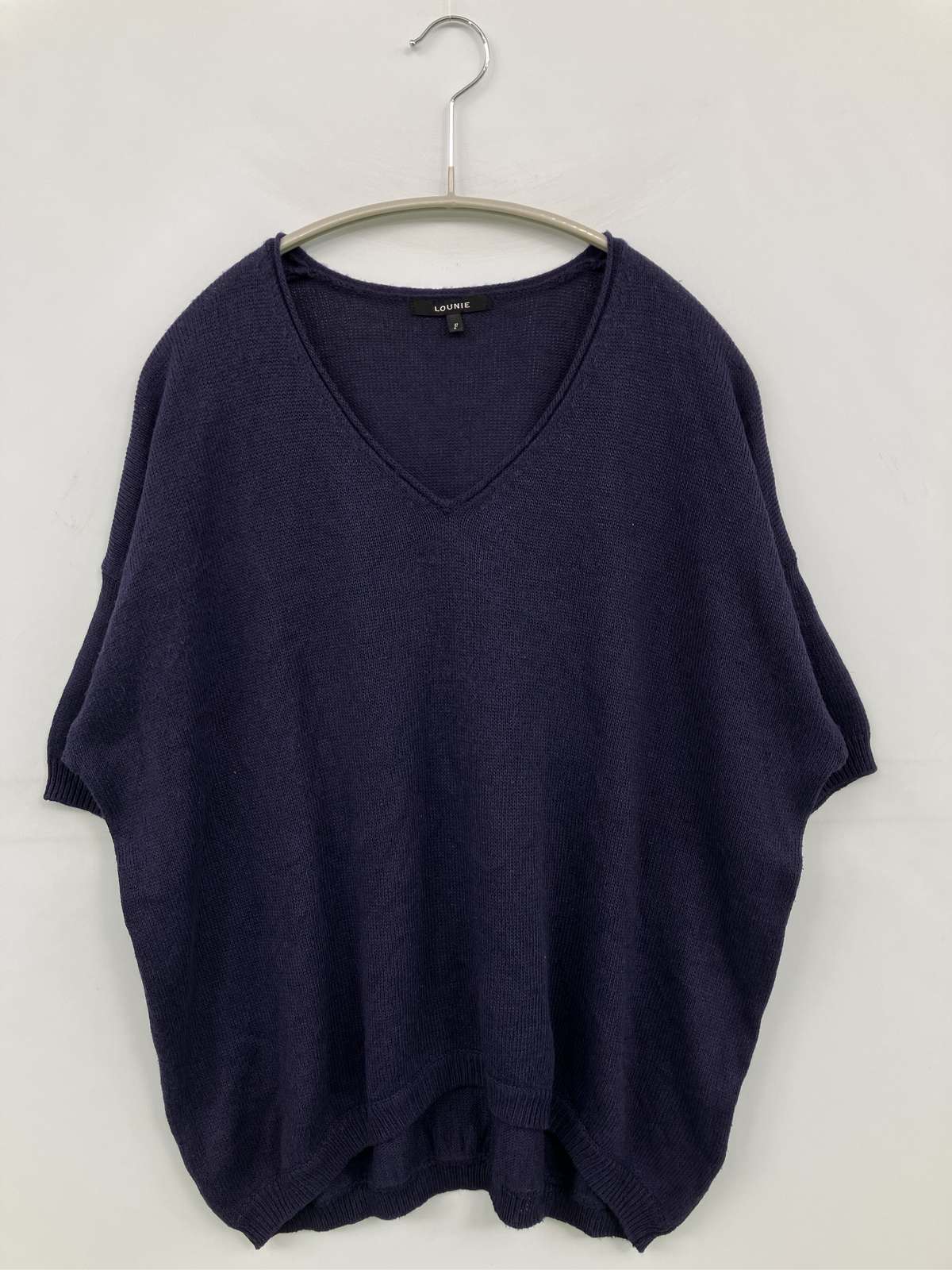 【中古】LOUNIE ルーニィ 編み物/スウェーター F 米国海軍 編み物 無地 真っただ中丈 半袖 V素っ首 レディース