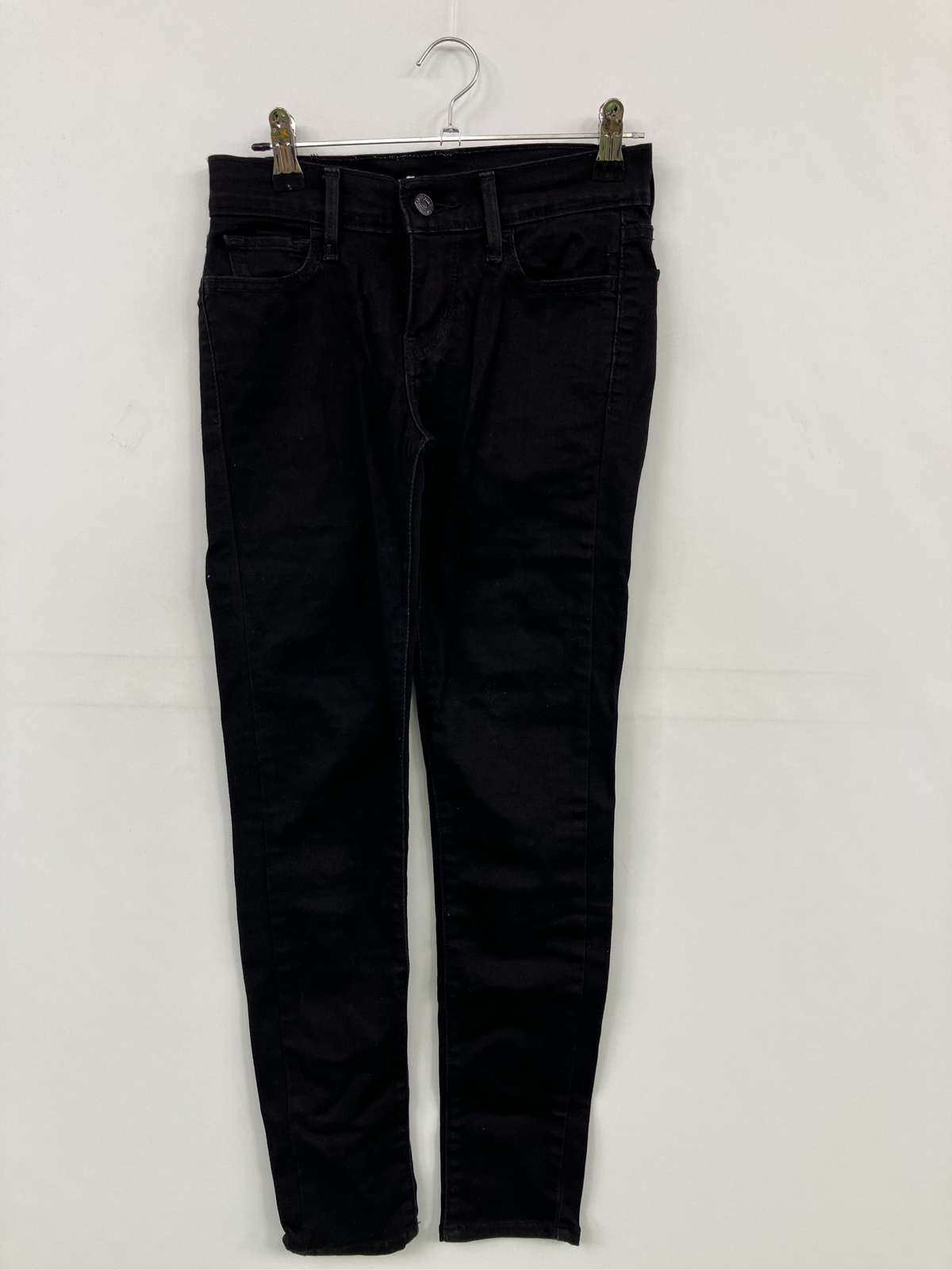 【中古】LEVI STRAUSS & CO. リーバイストラウスアンドカンパニー デニムパンツ 25 ブラック フルレングス 無地 ブランドロゴ スキニー・タイト テーパード レギュラー リジッド・ワンウォッシュ レディース|digdig 店