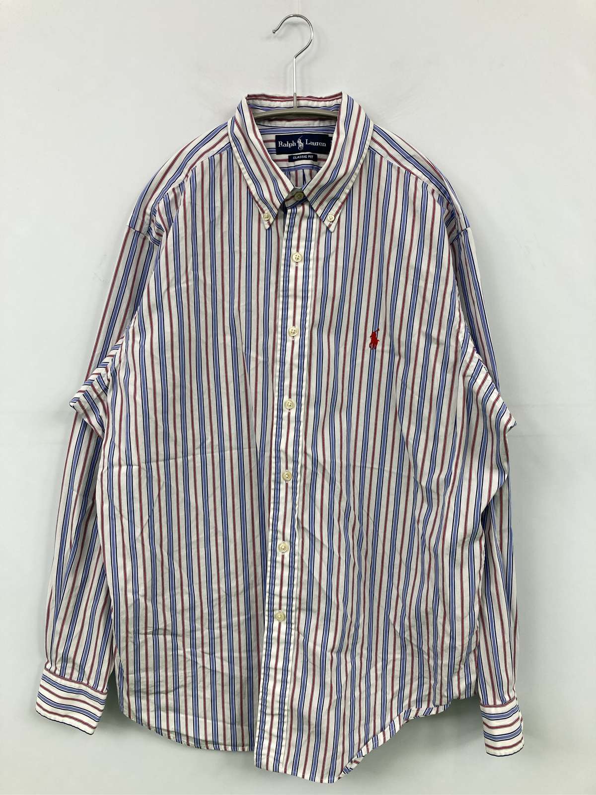 【中古】Ralph Lauren ラルフローレン プルオーバー/トップ 16 1/2 白いこと 綿織物 縞模様柄 ワンポイント ブランド名ロゴタイプ 真っただ中丈 長袖 名取り草落ちこむ メンズ