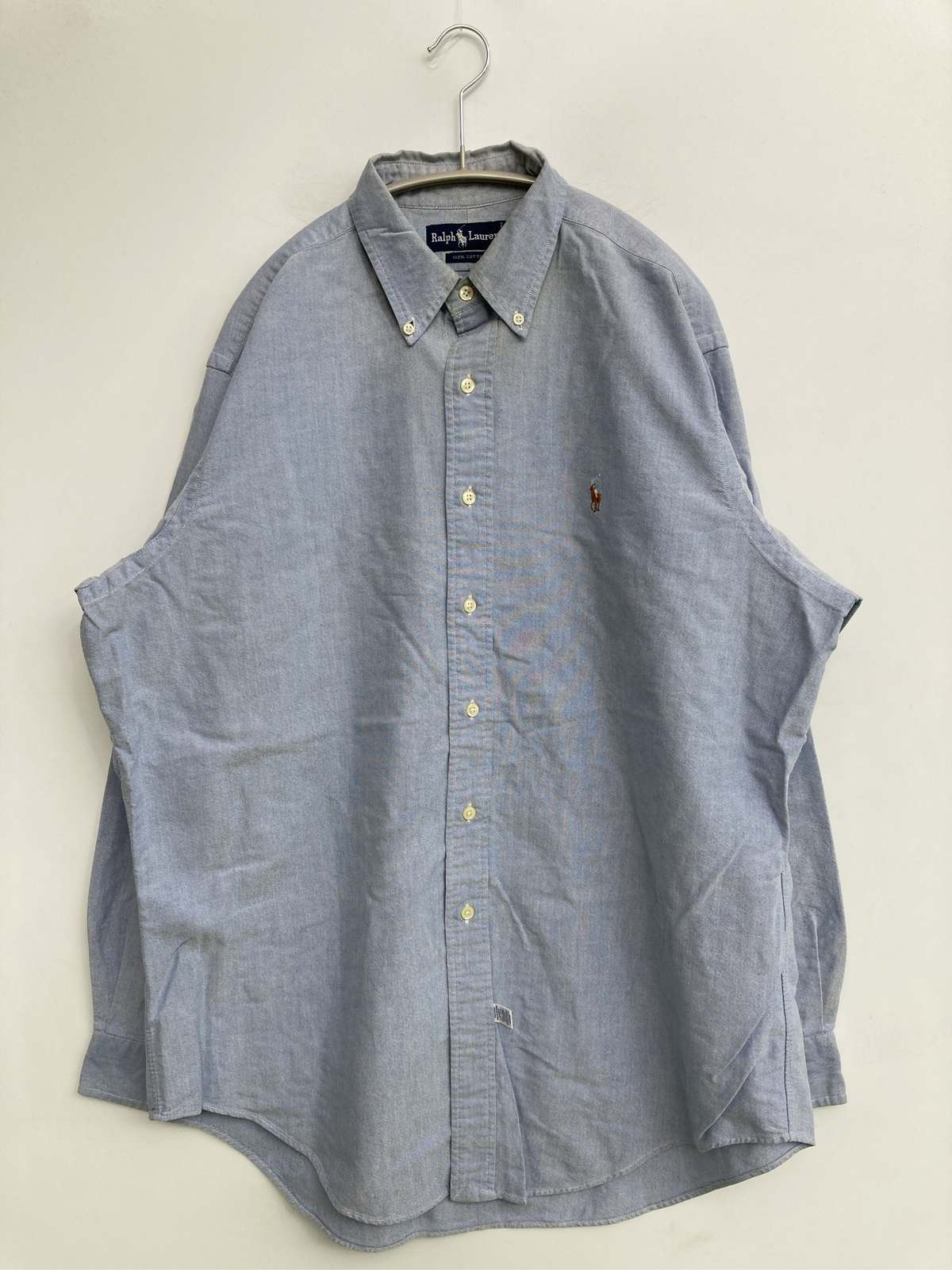 【中古】Ralph Lauren ラルフローレン プルオーバー/トップ 16 1/2-33 天の原青色 綿織物 無地 ワンポイント ブランド名ロゴタイプ 刺しゅう 真っただ中丈 長袖 名取り草落ちこむ レギュラー色合い メンズ