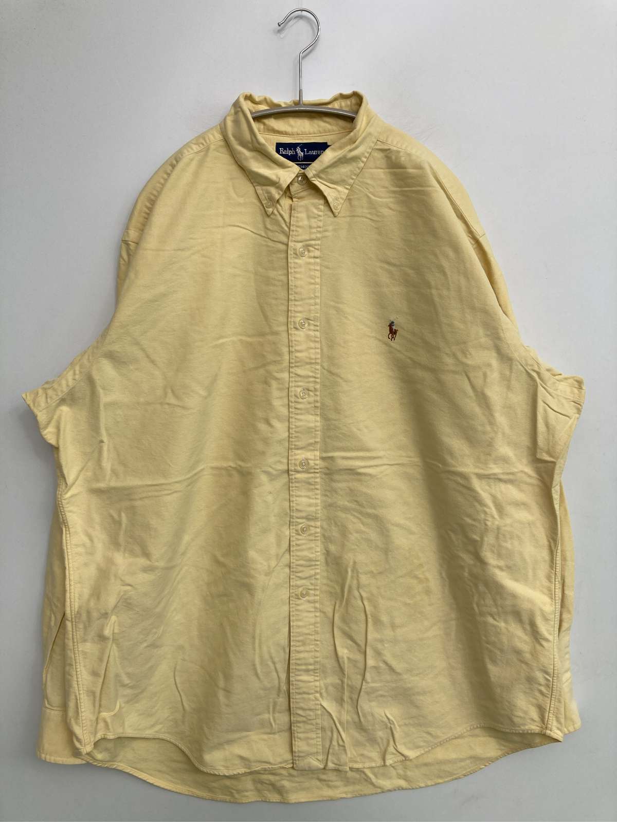 【中古】Ralph Lauren ラルフローレン プルオーバー/トップ 17-36 黄色 綿織物 無地 ワンポイント ブランド名ロゴタイプ 刺しゅう 真っただ中丈 長袖 名取り草落ちこむ レギュラー色合い メンズ