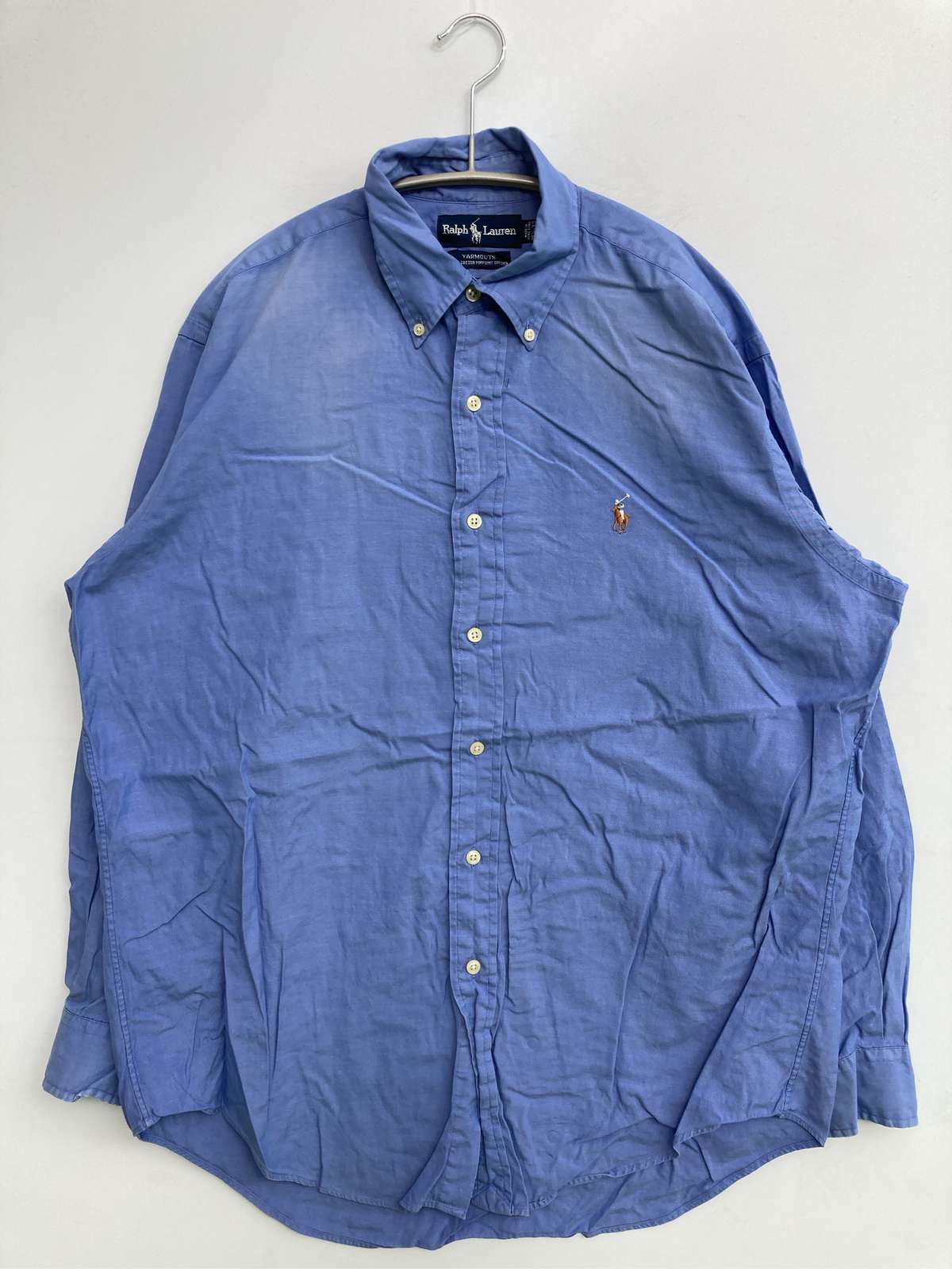 【中古】Ralph Lauren ラルフローレン プルオーバー/トップ 15 1/2-33 青色 綿織物 無地 ワンポイント ブランド名ロゴタイプ 刺しゅう 真っただ中丈 長袖 名取り草落ちこむ レギュラー色合い メンズ