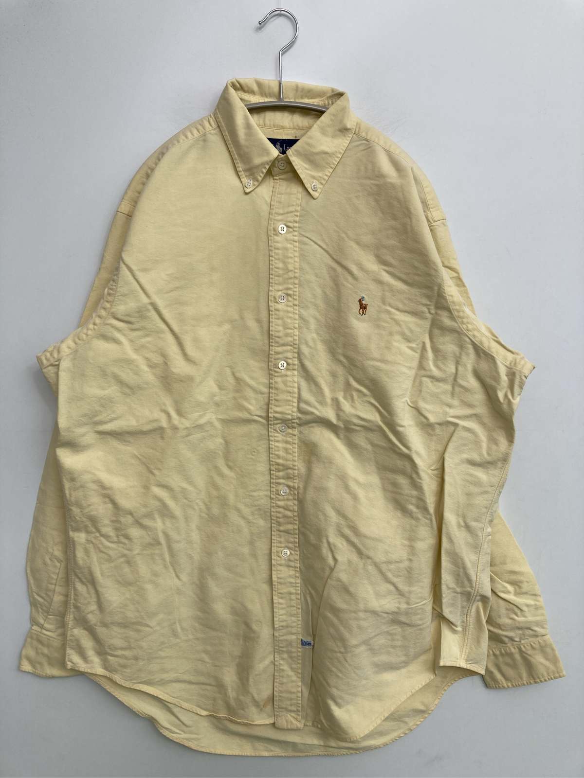 【中古】Ralph Lauren ラルフローレン プルオーバー/トップ 16 1/2-35 黄色 綿織物 無地 ワンポイント ブランド名ロゴタイプ 刺しゅう 長袖 真っただ中丈 名取り草落ちこむ レギュラー色合い メンズ