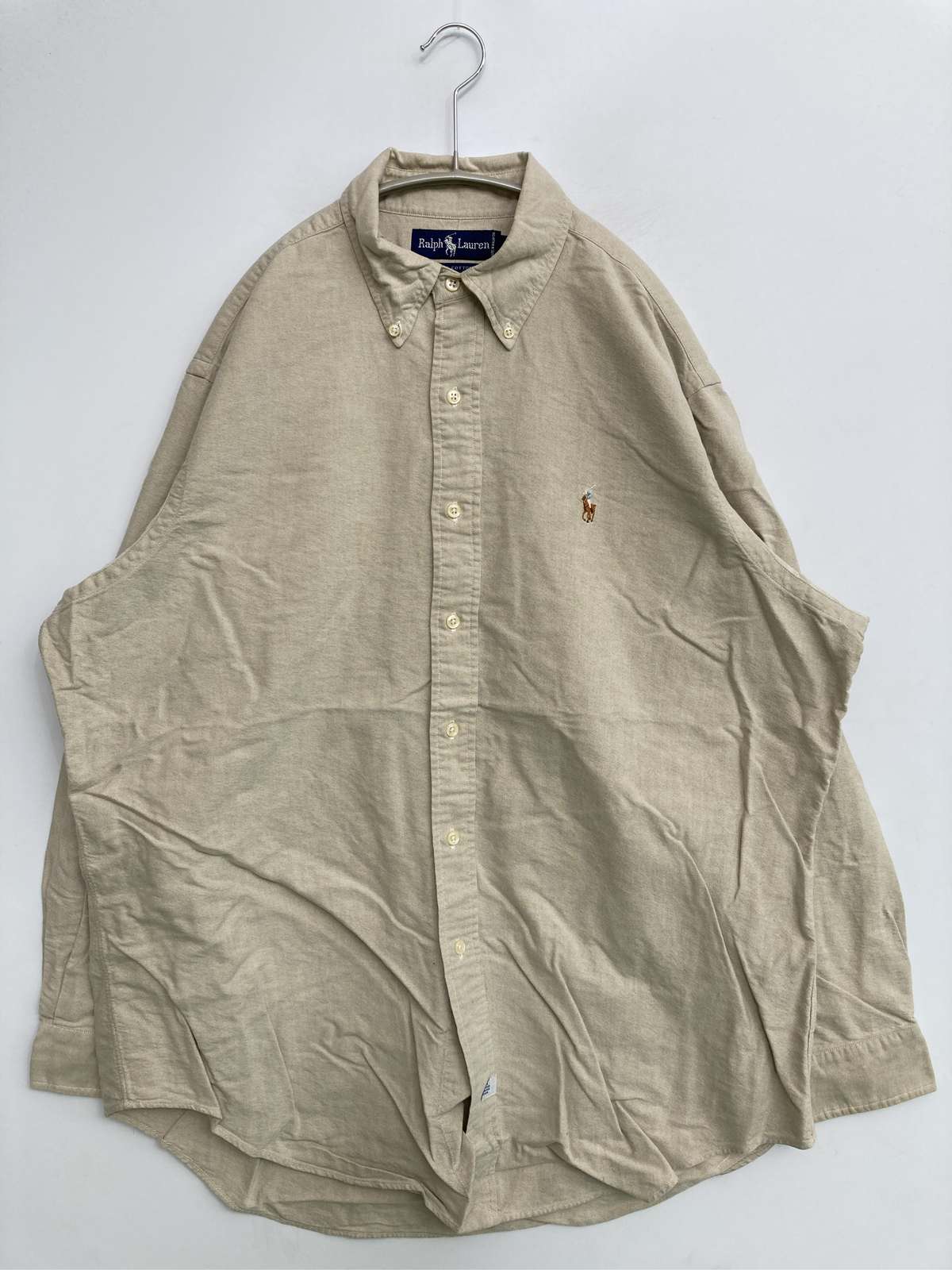 【中古】Ralph Lauren ラルフローレン プルオーバー/トップ 16 1/2-33 ベージュ 無地 ワンポイント ブランド名ロゴタイプ 真っただ中丈 長袖 名取り草落ちこむ メンズ