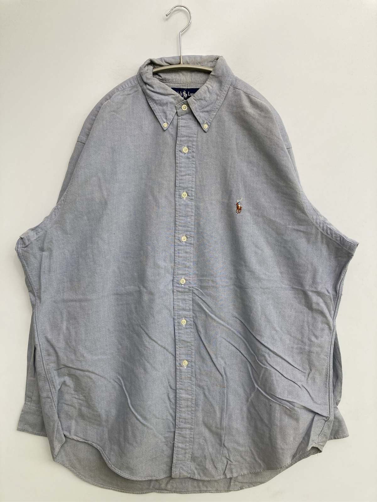 【中古】Ralph Lauren ラルフローレン プルオーバー/トップ 16 1/2-34 青色 無地 ワンポイント ブランド名ロゴタイプ 真っただ中丈 長袖 名取り草落ちこむ メンズ