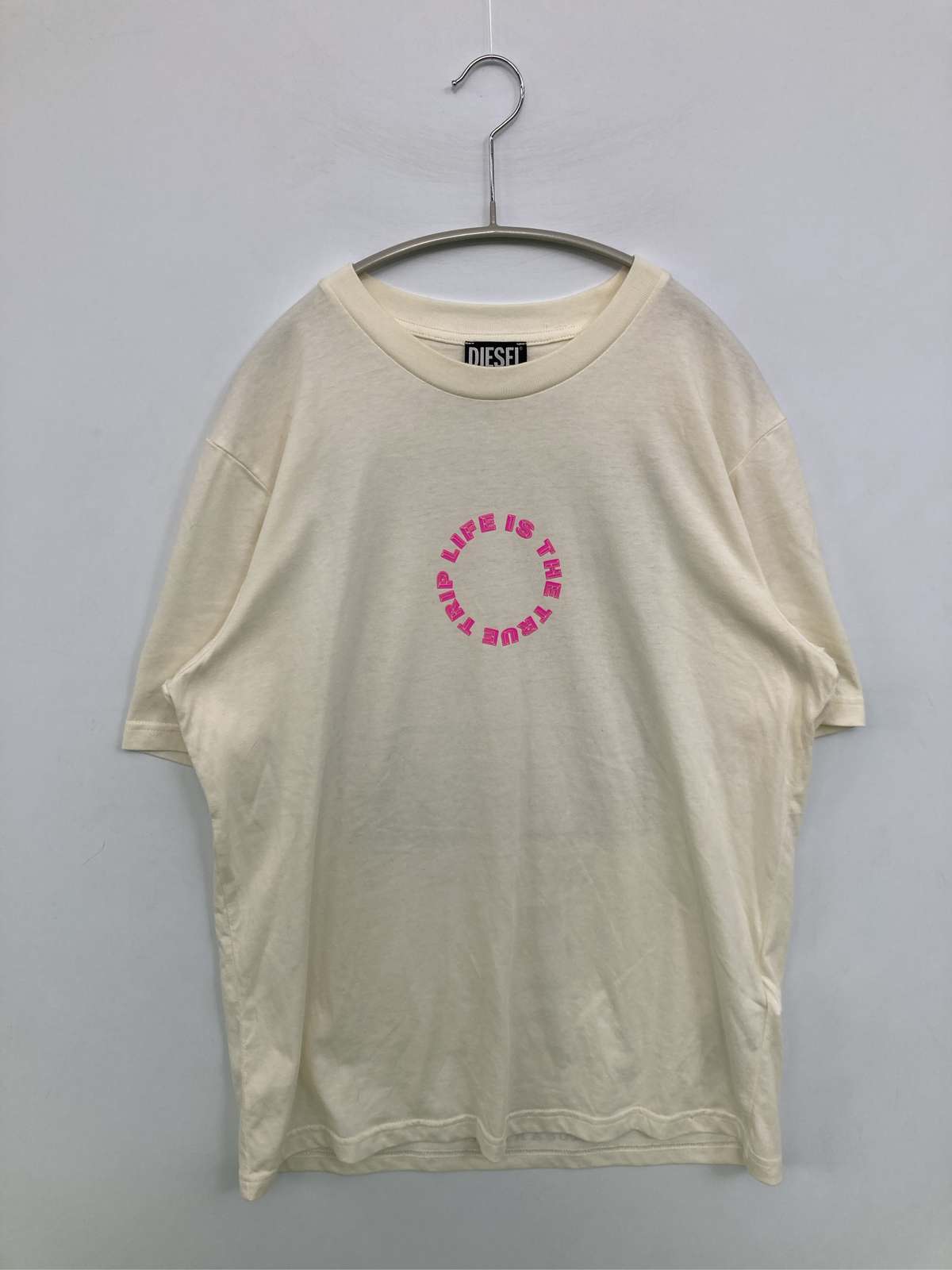 【中古】DIESEL ディーゼル プルオーバー/カットソー M 象牙色 向こう正面刷り上げる うしろ側刷り上げる ブランド名ロゴタイプ 真っただ中丈 半袖 労働者の一団首っ玉(丸首) メンズ