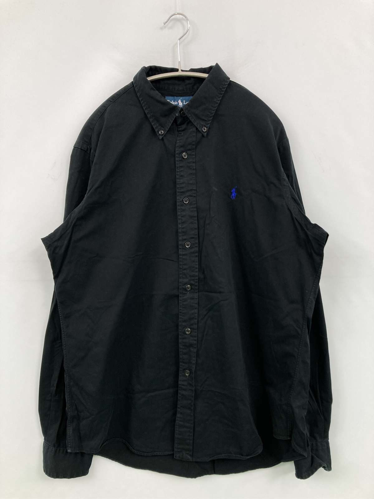 【中古】Ralph Lauren ラルフローレン シャツ/ブラウス L ブラック コットン 無地 ワンポイント 長袖 ミドル丈 ボタンダウン レギュラーカラー メンズ｜digdig 店