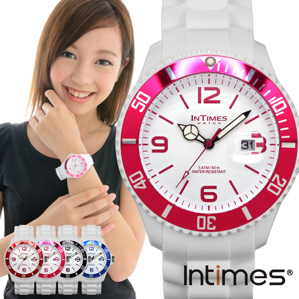 楽天市場 Intimes インタイムス 44mm 防水 シリコン ラバー ダイバー ウォッチ メンズ レディース 腕時計 アナログ カラフル アウトドア ホワイト It057md あっとデジplus