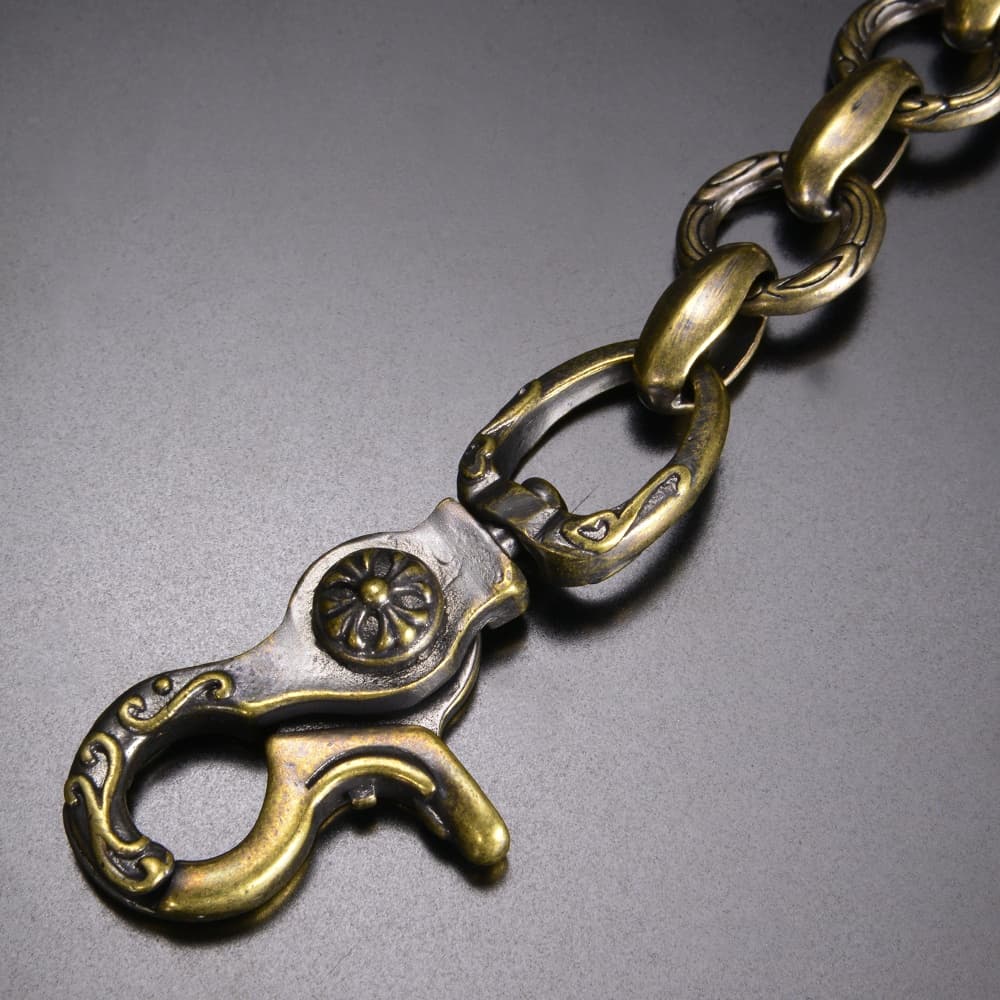 ウォレットチェーン 真鍮製 彫り込み模様 釣り針フック ナスカン 55 5cm 財布用チェーン 盗難防止 紛失防止 アクセサリー 黄銅 金属製 フック付き くさり クサリ Bloumgrootegast Nl