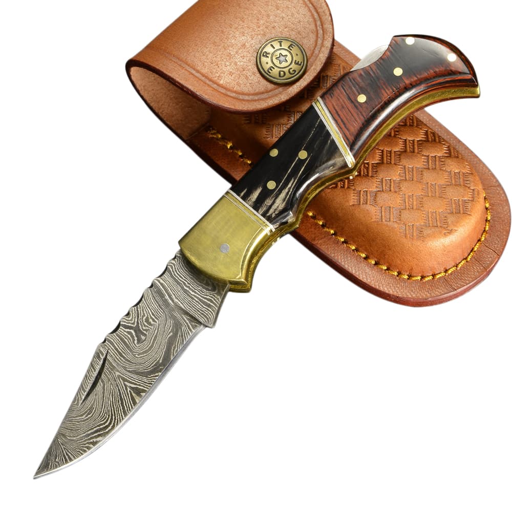 本物品質の 折りたたみナイフ ダマスカス鋼 ロックバック式 DM1214