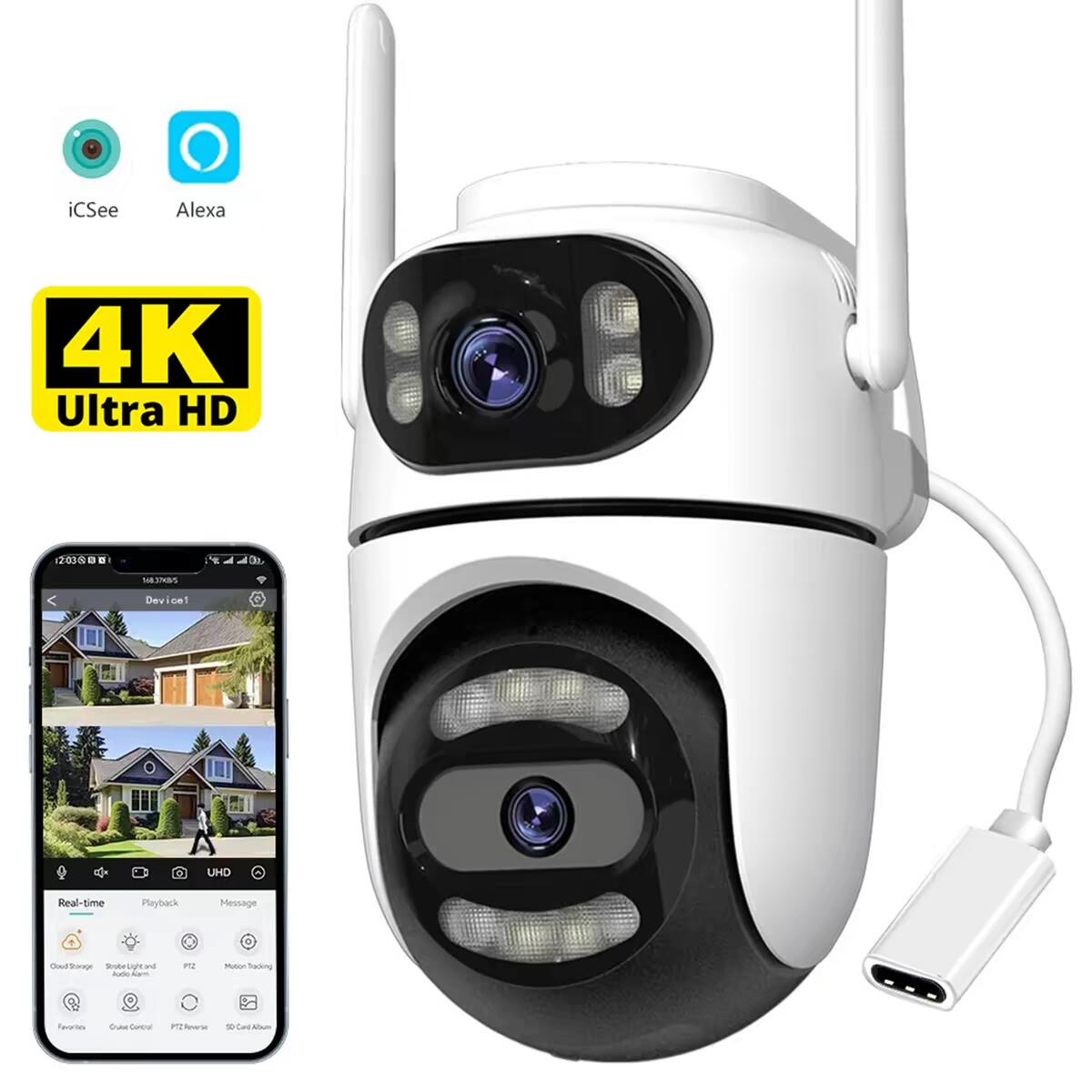 防犯カメラ 屋外 監視カメラ 5GWiFi 屋外カメラ 360°首振り 広角&遠視2眼レンズ パンチルト デュアルレンズ搭載 高画質 4MP 400万画素 ワイヤレス IP66防水防塵 フルカラーナイトビジョン 人物検知 スマホ通知 声光威嚇 家族共有 お宅/庭/玄関/駐車場/店舗/盗難防止