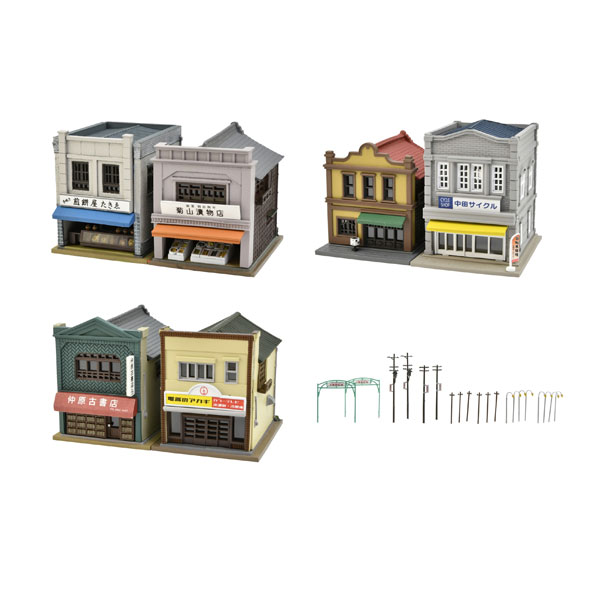 送料無料◆セット販売 335436/335429/335443/335214 トミーテック 建物コレクション 建コレ188 珈琲店・自転車屋＋建コレ189 古本屋・電気屋＋建コレ190 煎餅屋・漬物屋＋情景小物124-2 商店街小物セット2 1/150(Nゲージスケール) 鉄道模型 【6月予約】
