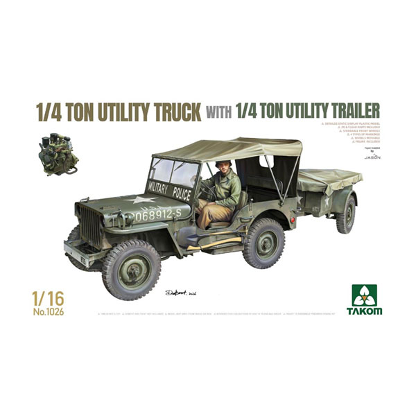 送料無料◆タコム 1/16 米陸軍 1/4トン ユーティリティトラック w/1/4トン ユーティリティトレーラー プラモデル TKO1026 【4月予約】