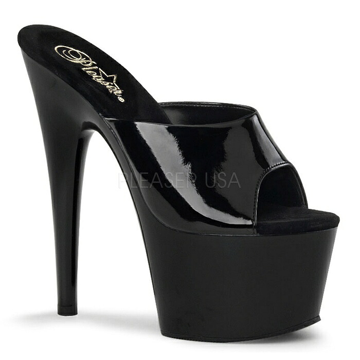 ミュール サンダル 厚底 Pleaser プリーザー 18cm ヒール ハイヒール ピンヒール 黒 ブラック エナメル ステージ ポールダンス 大きいサイズ 靴 シューズ エナメルサンダル 衣装 靴 レディース メンズ ADORE-701 ADO701/B/M 取寄