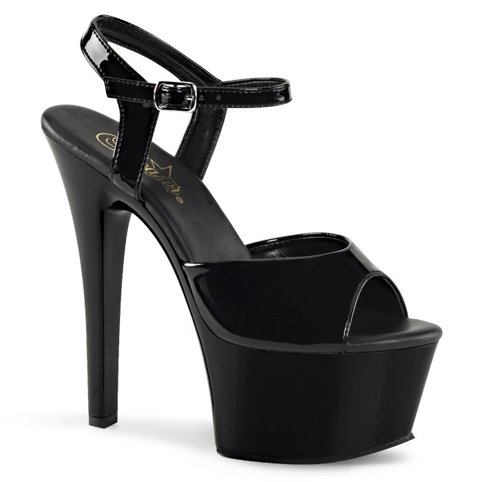 Pleaser プリーザー サンダル 厚底 レディース メンズ 厚底 15cm ヒール 黒 ブラック エナメル アンクルストラップ ライブ ハイヒール 大きいサイズ あり 22cm 23cm 24cm 25cm 26cm 27cm 28cm 29cm 30cm 15センチ ヒール ASPIRE-609 ASP609/B/M 取寄