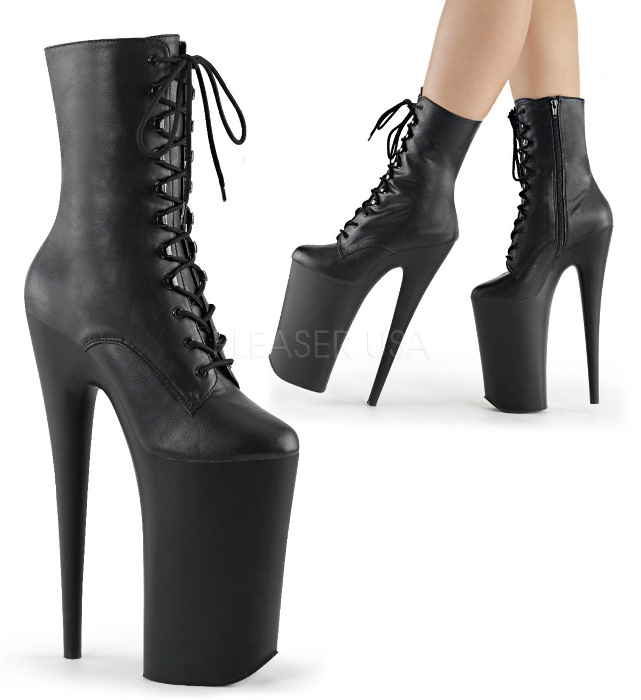 Pleaser プリーザー ブーツ ショートブーツ 超厚底 25.5cm ヒール 黒 ブラック マット 合皮 編み上げ レースアップ ジッパー ピンヒール ポールダンス ステージ 用 レディース メンズ 大きいサイズ 対応 25.5センチ ヒール BEYOND-1020 取寄|ハイヒール厚底靴のディンプルズ