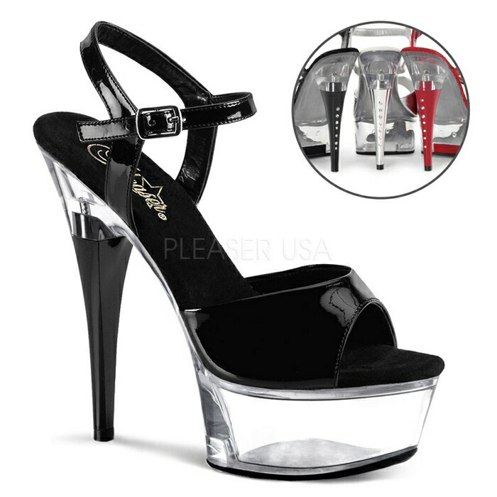 Pleaser プリーザー サンダル 厚底 クリア 黒 ブラック エナメル 15cm ヒール レディース メンズ ハイヒール ピンヒール ラインストーン アンクルストラップ 大きいサイズ あり 22cm 23cm 24cm 25cm 26cm 27cm 28cm 29cm 15センチ ヒール 高め CAPTIVA-609 CAP609/B/C 取寄