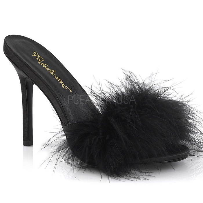 Pleaser プリーザー ハイヒール ミュール サンダル 大きいサイズ 小さいサイズ 黒 ブラック 10cm ヒール レディース メンズ ピンヒール マラボーファー ドレス 女性 男性 用 ハイヒール サンダル 10センチ ヒール 高め CLASSIQUE-01F CLAS01F/BPU-F 取寄