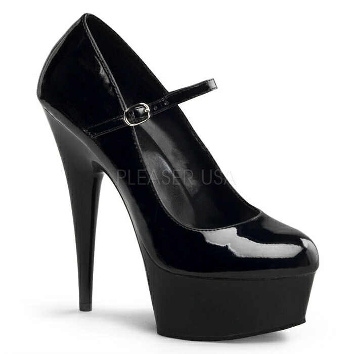 厚底 パンプス Pleaser プリーザー 15cm ヒール アーモンドトゥ ハイヒール ピンヒール 甲ストラップ 黒 ブラック エナメル ポールダンス ステージ 結婚式 大きいサイズ 靴 コスプレ 衣装 コスチューム ダンス レディース メンズ DELIGHT-687 DEL687/B/M 取寄|ハイヒール厚底靴のディンプルズ