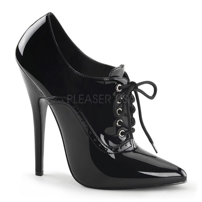 Pleaser プリーザー ハイヒール ブーティー 大きいサイズ 小さいサイズ 黒 ブラック エナメル 15cm ヒール レディース メンズ ピンヒール ポインテッドトゥ レースアップ 衣装 女性 男性 用 ハイヒール ブーティー 15センチ ヒール 高め DOMINA-460 DOM460/B 取寄
