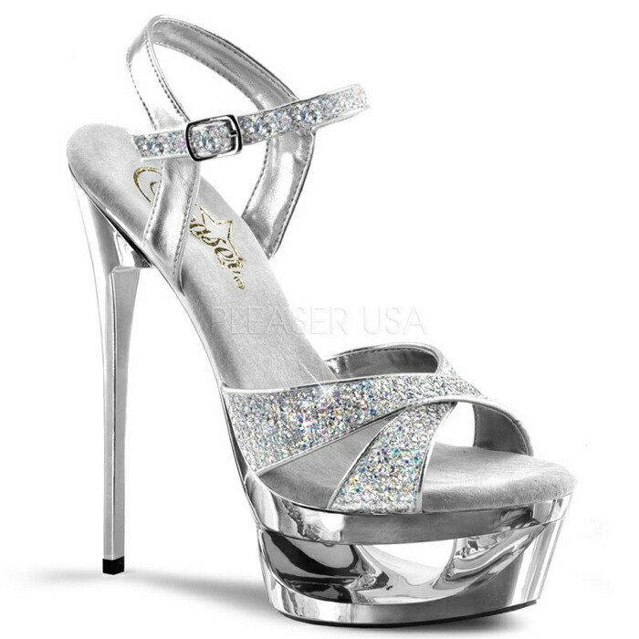 Pleaser プリーザー サンダル 厚底 レディース メンズ 16.5cm ヒール 銀色 シルバー クロム キラキララメ アンクルストラップ ドレス 衣装 靴 ハイヒール 大きいサイズ 小さいサイズ 22cm 23cm 24cm 25cm 26cm 27cm ECLIPSE-619G ECP619G/S/M 取寄