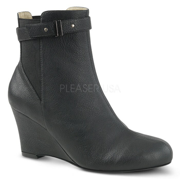 Pleaser プリーザー ウェッジソール ショートブーツ レディース メンズ 7.5cm ヒール 黒 ブラック 合皮 フェイクレザー ベルト付き アンクルブーツ 衣装 靴 シューズ 女性 男性 用 大きいサイズ あり 25cm 26cm 27cm 28cm 29cm 30cm 31cm 32cm KIMBERLY-102 KIM102/BPU 取寄