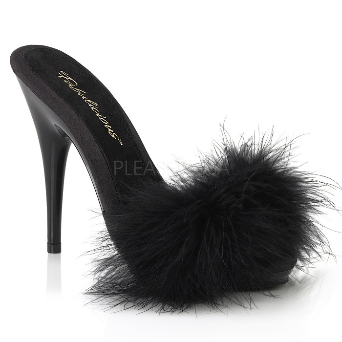 Pleaser プリーザー ハイヒール ミュール サンダル 大きいサイズ 小さいサイズ 黒 ブラック 13cm ヒール レディース メンズ ピンヒール マラボーファー 衣装 女性 男性 用 ハイヒール サンダル 13センチ ヒール 高め POISE-501F POISE501F/BSA/M 取寄|ハイヒール厚底靴のディンプルズ