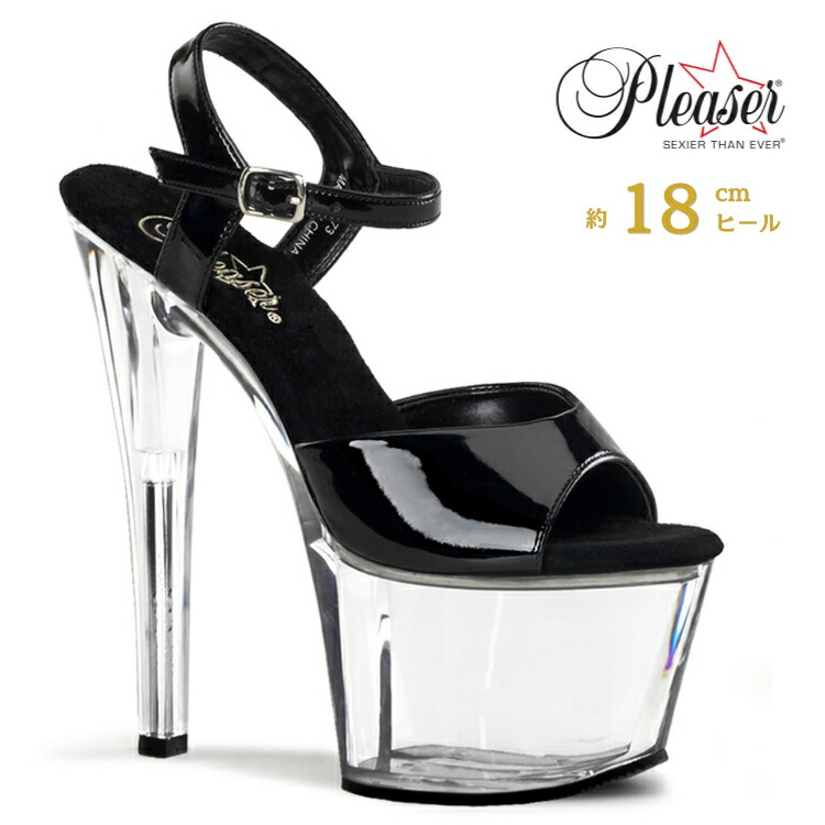 Pleaser プリーザー ヒール サンダル 厚底 18cm ヒール 黒 ブラック 透明 クリア エナメル ハイヒール クリアヒール 大きいサイズ 小さいサイズ ピンヒール エナメルサンダル パーティー パーティー レディース メンズ 18センチ ヒール SKY-309 SKY309/B/C 取寄