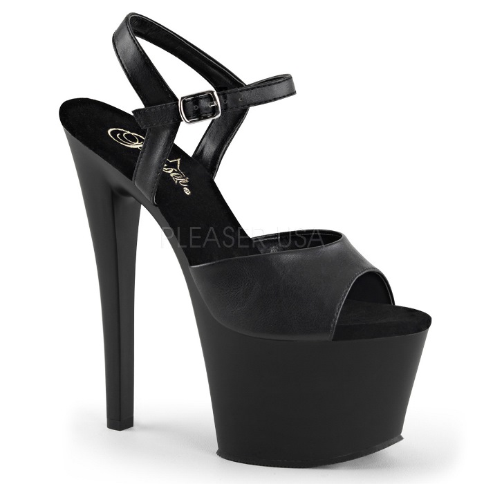 Pleaser プリーザー ヒール サンダル 厚底 18cm ヒール 黒 ブラック つや消し 女性 男性 用 ハイヒール 大きいサイズ 小さいサイズ ピンヒール ストラップベルト パーティー ゴスロリ レディース メンズ 18センチ ヒール SKY-309 SKY309/BPU/M 取寄