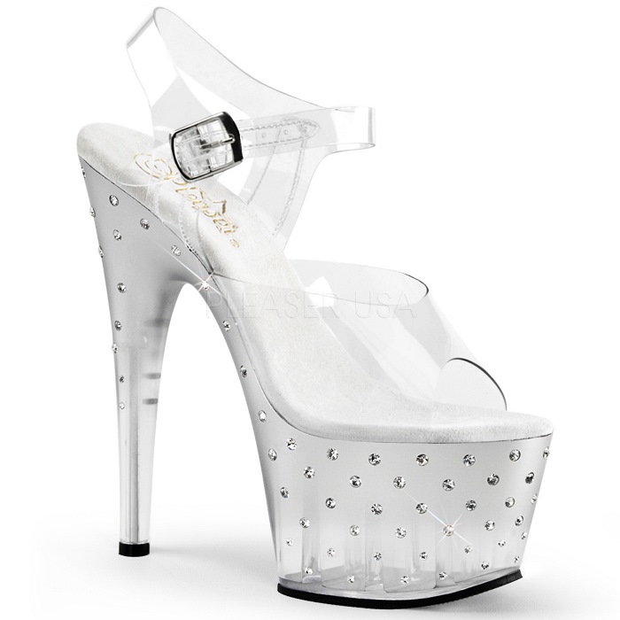Pleaser プリーザー ヒール サンダル 厚底 18cm ヒール 透明 クリア 銀 シルバー グラデーション ハイヒール クリアヒール 大きいサイズ 小さいサイズ ピンヒール オープントゥ コスプレ レディース メンズ 18センチ ヒール STARDUST-708T STDUS708T/C/S 取寄