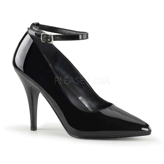 Pleaser プリーザー ハイヒール パンプス 黒 ブラック エナメル 10cm ヒール レディース メンズ 人気 ポインテッドトゥ アンクルストラップ 衣装 女性 男性 用 ハイヒール 大きいサイズ 小さいサイズ パンプス 10センチ ヒール 高め VANITY-431 VAN431/B 取寄｜ハイヒール厚底靴のディンプルズ
