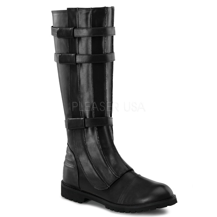 Pleaser プリーザー Wal130 B Pu ロングブーツ メンズ ラウンドトゥ 2 5cm ブロックヒール 黒 冬 ブラック コスプレ つや消し ワイドな筒周り プラスサイズ バックルベルト ローヒール 女装 パーティー 大きいサイズ 靴 サイドジッパー 秋 コスプレ Walker 130 イベント
