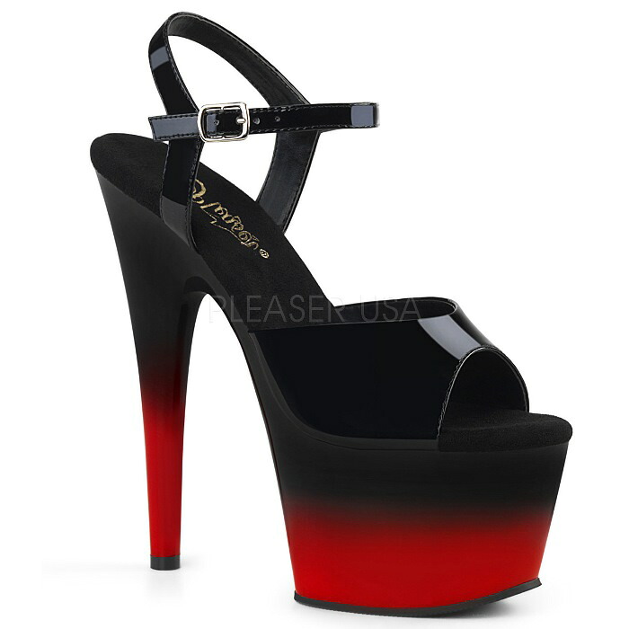 Pleaser プリーザー サンダル 厚底 18cm ヒール 黒 ブラック 赤レッド 2トーン アンクルストラップ 大きいサイズ 小さいサイズ ハイヒール ピンヒール ポールダンス パーティー 靴 シューズ レディース メンズ ADORE-709BR-H ADO709BR-H/B/B-R 取寄