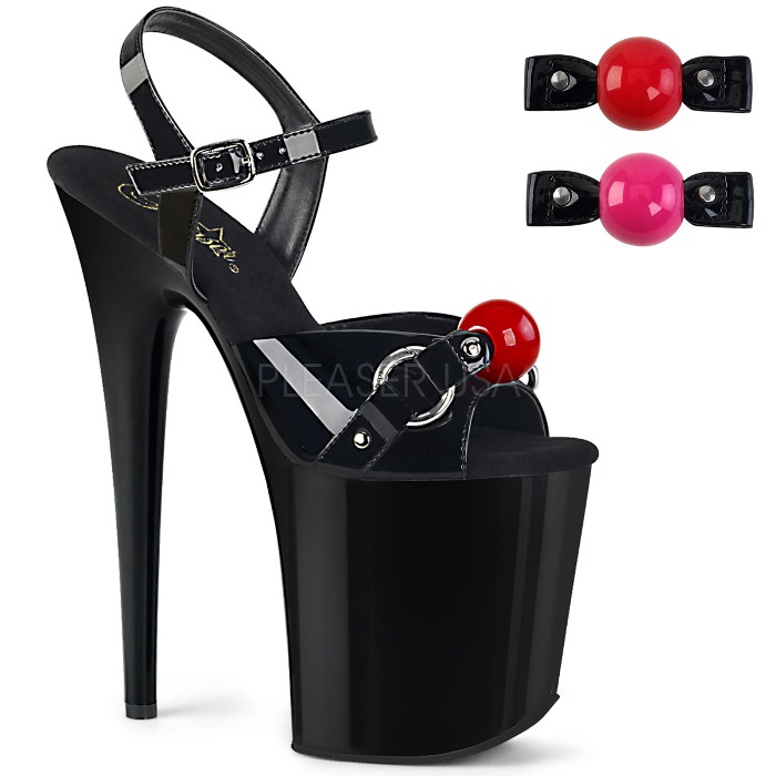 20cm ヒール 厚底 Pleaser プリーザー 大きいサイズ 超厚底 ハイヒール ピンヒール ポールダンス アンクル ストラップ 厚底ヒール 交換可能 ボール 黒 ブラック エナメル レディース メンズ 20cmヒール 20センチ ヒール フラミンゴ FLAM809GB/B/M 取寄