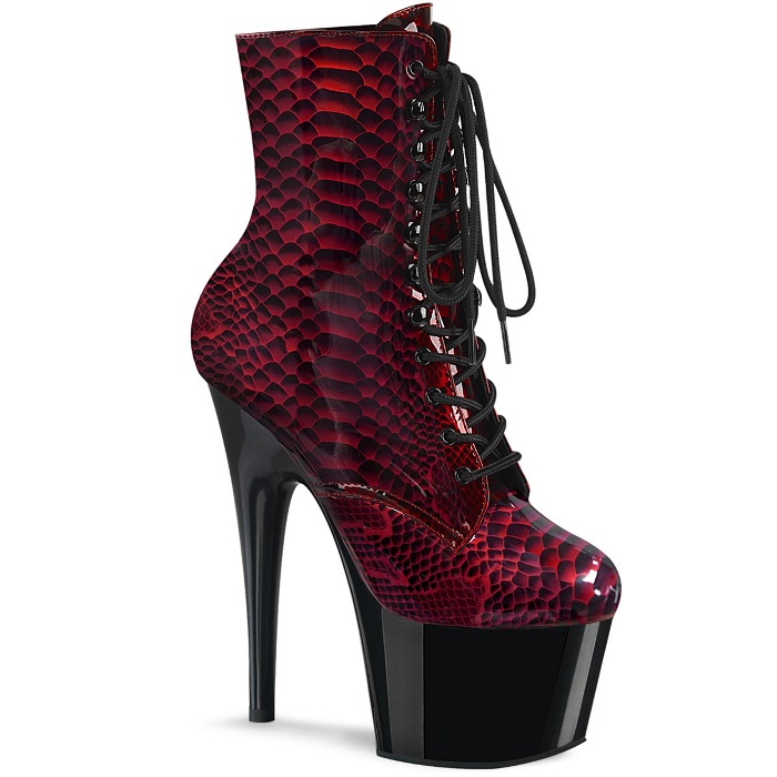 Pleaser プリーザー ショートブーツ 厚底 18cm ヒール 赤 レッド スネーク 蛇柄 黒 ブラック 編み上げ レースアップ ジッパー 大きいサイズ 小さいサイズ ハイヒール ピンヒール ダンス 靴 シューズ レディース メンズ ADORE-1020SP ADO1020SP/RSPPT/B 取寄