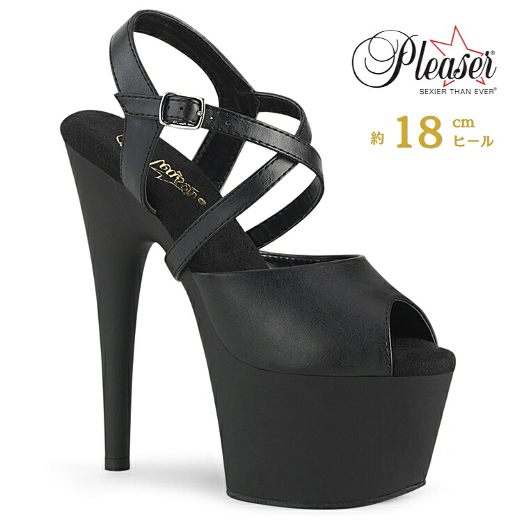 Pleaser プリーザー サンダル 厚底 18cm ヒール 黒 ブラック 合皮 クリスクロスストラップ 大きいサイズ 小さいサイズ ハイヒール ピンヒール ポールダンス コンテスト 衣装 ドレス ステージ イベント 靴 シューズ レディース メンズ ADORE-724 ADO724/BPU/M 取寄