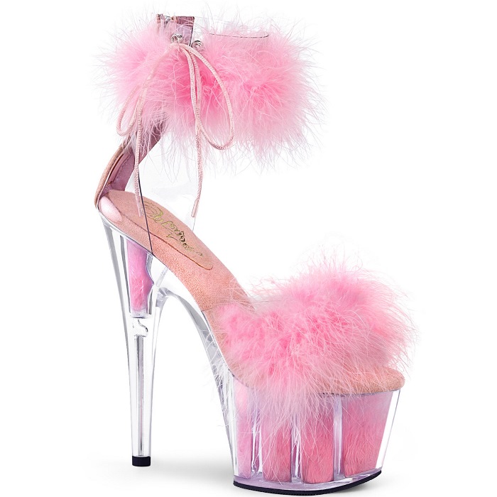 Pleaser プリーザー サンダル 厚底 18cm ヒール ベビーピンク アンクルカフス ファー ジッパー 大きいサイズ 小さいサイズ ハイヒール ピンヒール ポールダンス 衣装 ステージ 靴 シューズ レディース メンズ ADORE-724F ADO724F/C-BP/BPFUR 取寄