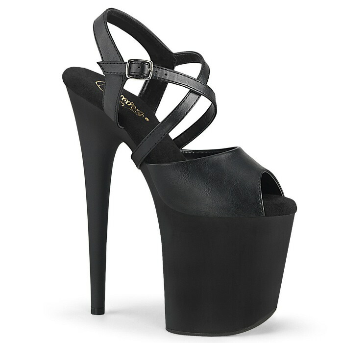 Pleaser プリーザー サンダル 20cm ヒール つや消し マット 黒 ブラック ピンヒール ハイヒール 厚底 オープントゥ クロス ストラップ レディース メンズ ポールダンス 大きいサイズ コスチューム 20cmヒール 20センチ ヒール フラミンゴ FLAMINGO FLAM824/BPU/M 取寄