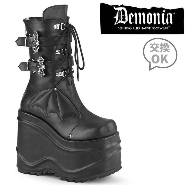 27.5 28 cm demonia ロングブーツ 黒 厚底 靴 デモニア 新品 DEMONIA(デモニア) 編み上げ／レースアップ 厚底ロングブーツ 黒