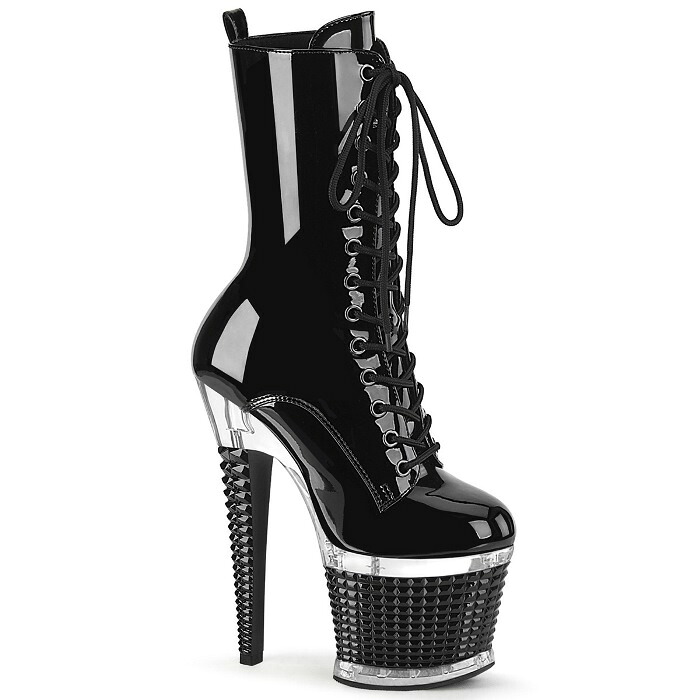Pleaser プリーザー ショートブーツ 厚底 黒 ブラック エナメル 18cm ヒール レディース メンズ ピンヒール ハイヒール 大きいサイズ 小さいサイズ 編み上げ レースアップ ジッパー 衣装 靴 23cm 24cm 25cm 26cm 18センチ ヒール 高め SPECTATOR-1040 SPEC1040/B/C-B 取寄