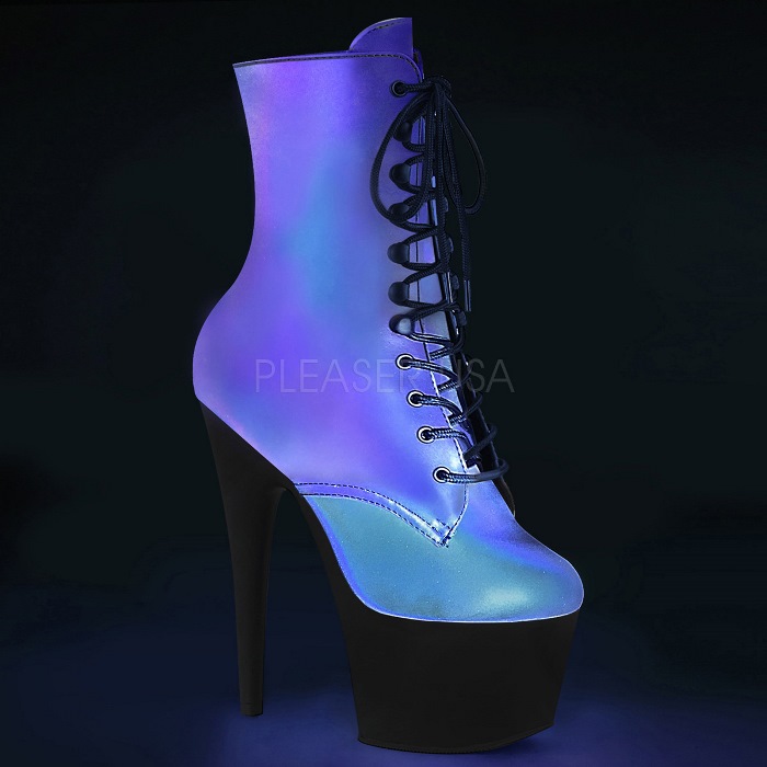 Pleaser プリーザー ショートブーツ 厚底 18cm ヒール 緑 グリーン 黒 ブラック ブラックライト 編み上げ レースアップ ジッパー 大きいサイズ 小さいサイズ ハイヒール ピンヒール コスプレ 靴 シューズ レディース メンズ ADORE-1020REFL ADO1020REFL/GRNMC/B 取寄