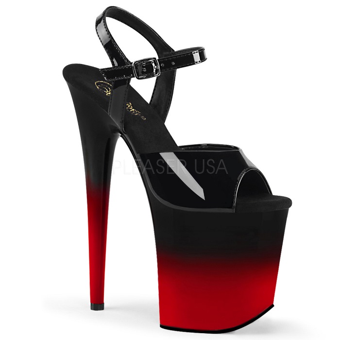 20cm ヒール 厚底 Pleaser プリーザー 大きいサイズ 超厚底 ハイヒール ピンヒール ポールダンス アンクル ストラップ 厚底ヒール 黒 ブラック 赤 レッド エナメル レディース メンズ 20cmヒール 20センチ ヒール フラミンゴ FLAM809BR-H/B/B-R 取寄｜ハイヒール厚底靴のディンプルズ