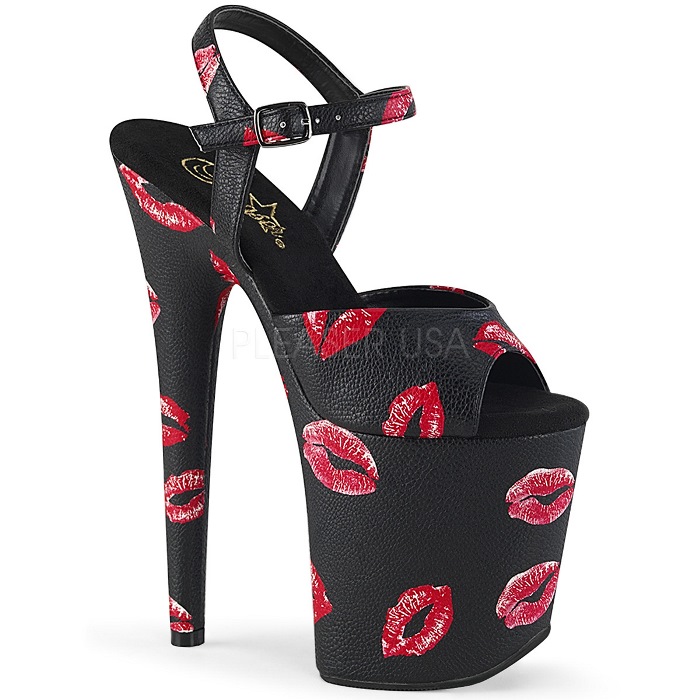 20cm ヒール 厚底 Pleaser プリーザー 大きいサイズ 小さいサイズ ハイヒール ピンヒール ポールダンス アンクルストラップ 厚底ヒール 黒 ブラック つや消し レディース メンズ 20cmヒール 20センチ ヒール FLAMINGO FLAM809KISSES/BPU/M 取寄