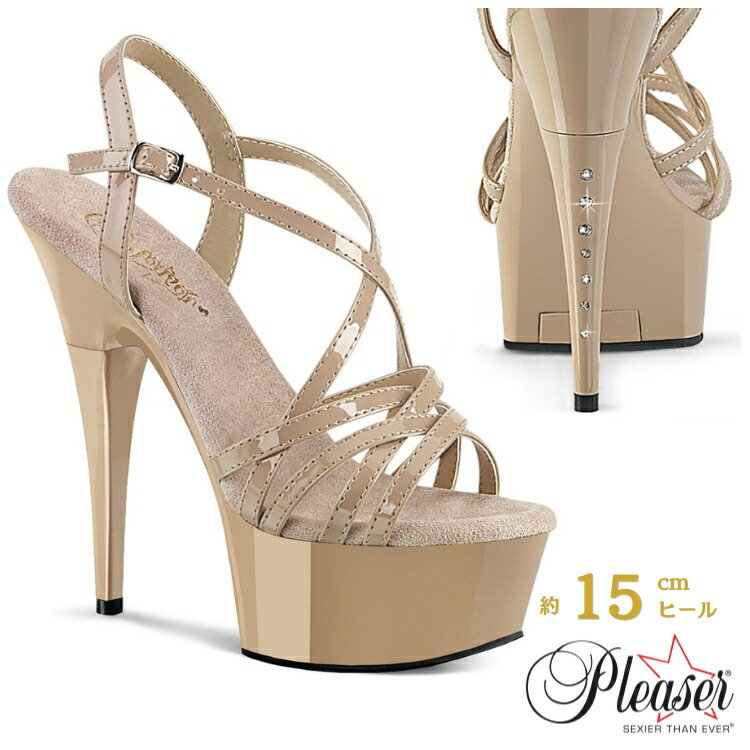 Pleaser プリーザー ヒール サンダル 厚底 15cm ヒール ハイヒール ピンヒール ベージュ 15cmヒール エナメル コンテスト ヒール ラインストーン 衣装 ミスコン 用 ストラップ 22cm 23cm 24cm 25cm 26cm シューズ 靴 CAPTIVA-613 CAP613/ND/M 即納 取寄 公式