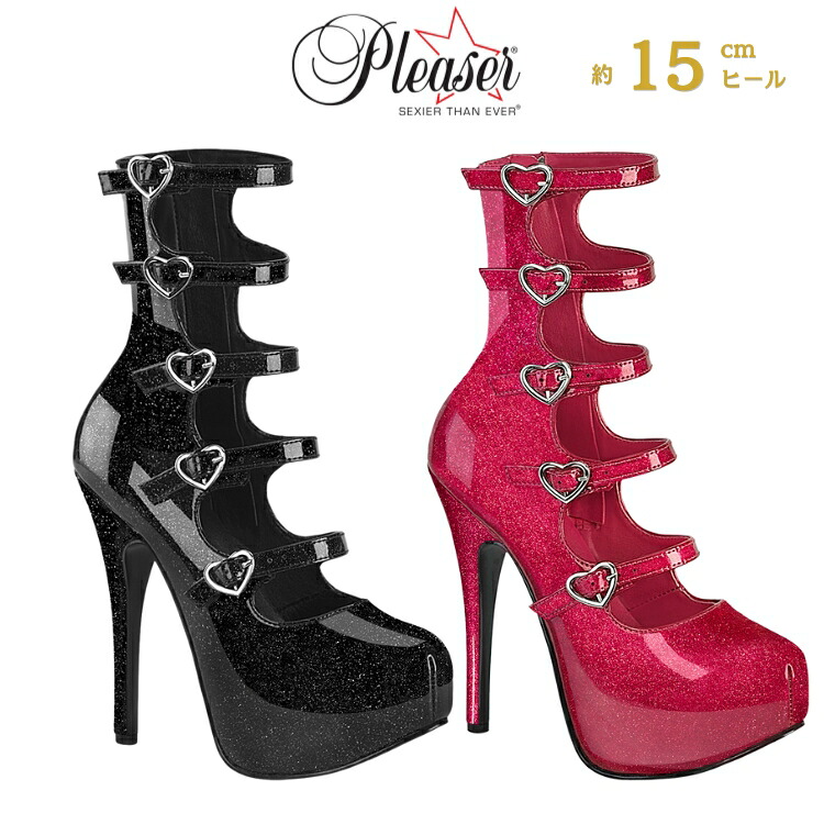 Pleaser プリーザー ブーティー 厚底 黒 ブラック ピンク ピンヒール 15cm ヒール グリッター エナメル パンプス シューズ 小さいサイズ あり 大きいサイズ 対応 レディース ナイトドレス 衣装 ダンス コスプレ 盛れる パーティー 用 靴 TEEZE-23 取寄 公式｜ハイヒール厚底靴のディンプルズ