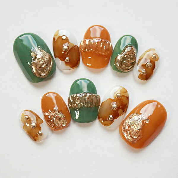 ネイルチップオーダー べっ甲サンド砂ブラウンニュアンス左右非対称ゴールドショート e885e776e9a8072ef4be202484b849