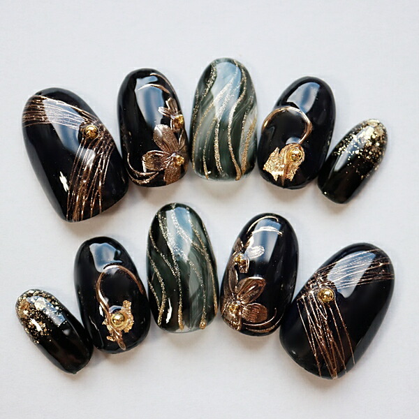 楽天市場】ネイルチップ ブラックニュアンスアート 黒 サイズオーダー