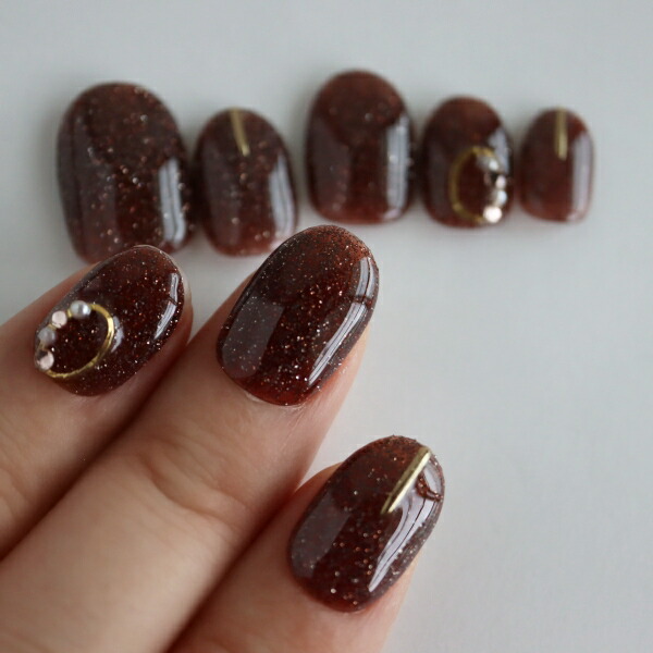 楽天市場】ネイルチップ 秋色べっこうニュアンスアート サイズ