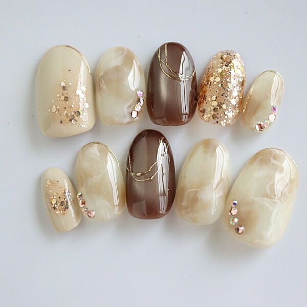 楽天市場】ネイルチップ 秋ネイル べっこうニュアンスゴールド