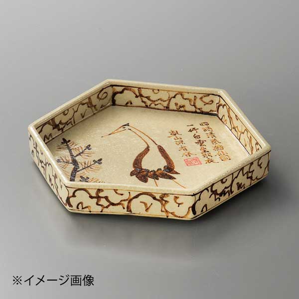 乾山鶴絵六角皿